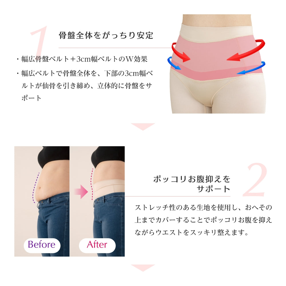 骨盤ダブルベルトINショーツ ロングタイプ 穿くだけで骨盤安定&らくに美姿勢｜室伏由佳監修の補正下着 Belle Beauté